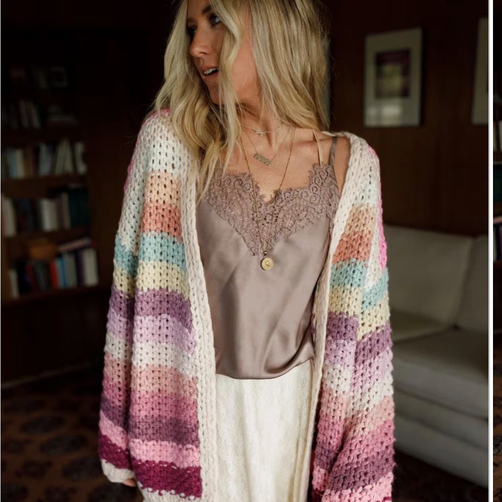 NWOT Boho Cardigan By Three Birds Nest in Pink Multie size L - Picture 4 of 10